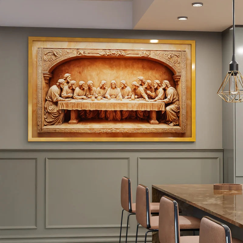 Quadro Santa Ceia Entalhado – Arte Sacra em Alto Relevo