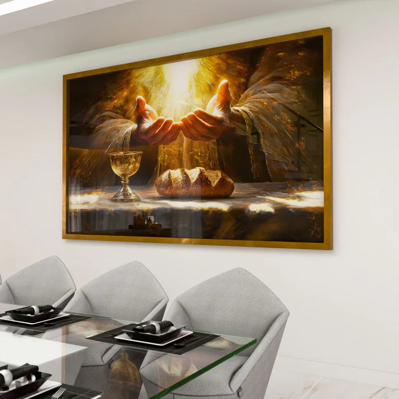 Quadro Pão e Vinho Abençoado – Arte Religiosa Decorativa da Eucaristia