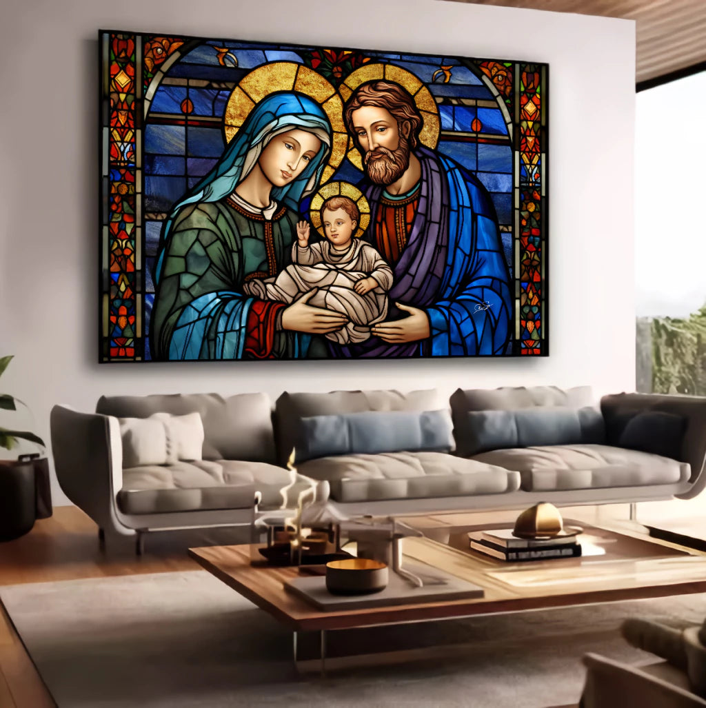 Quadro Sagrada Família em Mosaico – Arte Sacra de Amor e Devoção