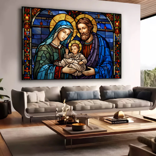 Quadro Sagrada Família em Mosaico – Arte Sacra de Amor e Devoção