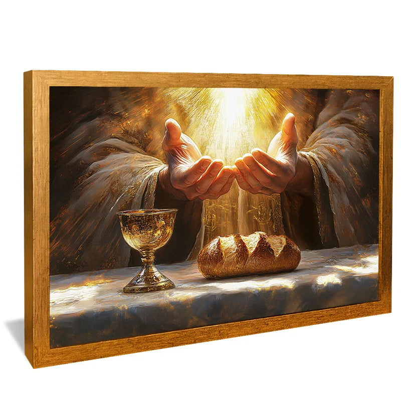 Quadro Pão e Vinho Abençoado – Arte Religiosa Decorativa da Eucaristia