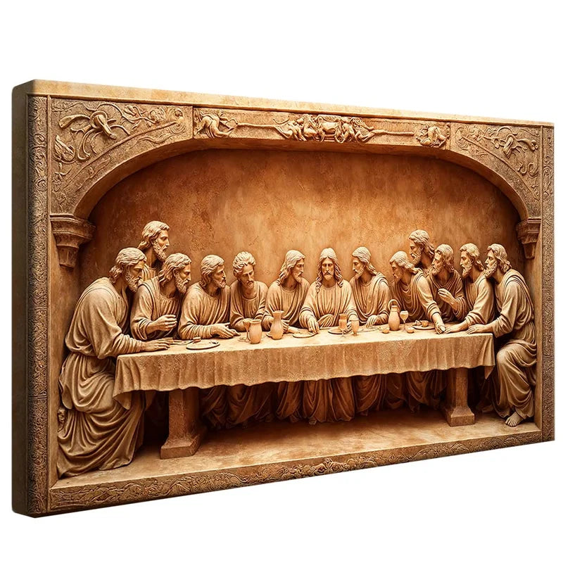 Quadro Santa Ceia Entalhado – Arte Sacra em Alto Relevo